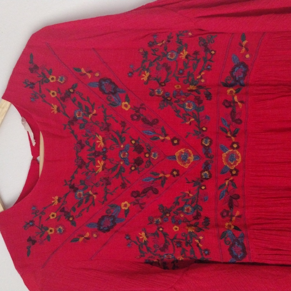 Altar'd State Embroidered Boho Dress in Red Bell Sleeve Flowy Bohemian - Picture 4 of 7